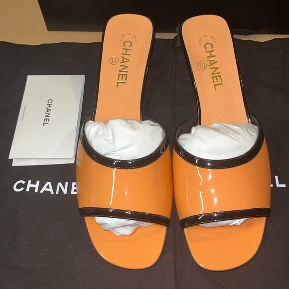 Authentic Chanel Mules orange/black size 41 - Picture 2 of 16